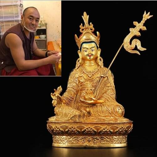 LARGE Wholesale Buddhist supplie Buddhism family HOME protection Padmasambhava Guru Rinpoche Gilded Buddha copper GOOD statue