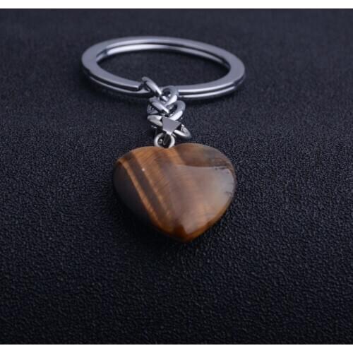1PC natural rose quartz keychain crystal loving heart jewelry simple fashion couple decoration DIY trend gift pendant