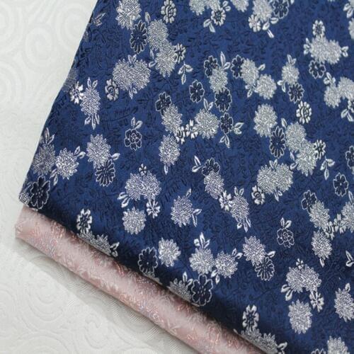 CF86 1Yard Blue Florals Jacquard Fabric Japanese Style Brocade Fabric Kimono Clothing Fabric Cushion Cover DIY Fabric For Qipao