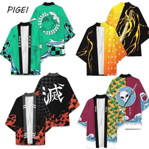 Demon Slayer Kamado Tanjirou Kimetsu no Yaiba Cosplay Kimono Coat Mens Agatsuma Zenitsu Tomioka Giyuu Cardigan Cloak Top Women