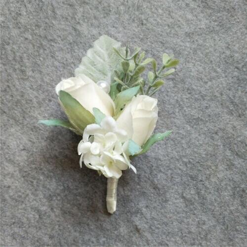Artificial Silk Rose Ivory Pink Flower Groom Boutonniere Man Buttonholes Corsage Wedding Flowers Party Decoration