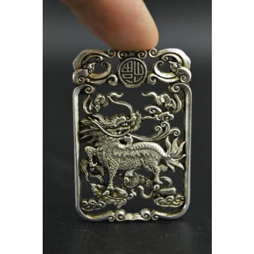 CHINESE COLLECTIBLE HANDWORK OLD TIBETAN SILVER HANDWORK UNICORN PENDANT