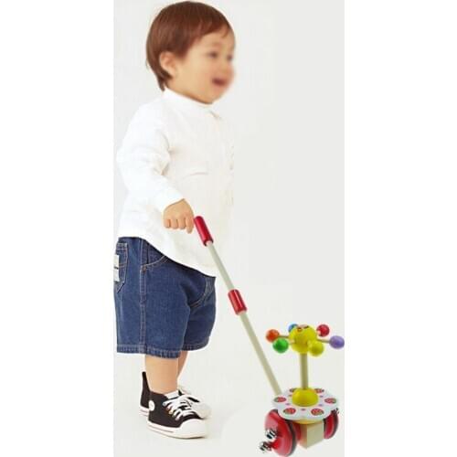 Wheel rod Wooden Hand Push/pull Car Wheel Toy Baby Toddler Infant Single Pole Rod With Bell Sound Walk Carts Baby Learn To