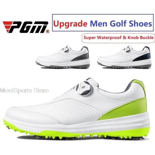 Pgm Golf Shoes Men Waterproof Knobs Buckle Sports Shoes Male Mesh Lining Breathable Golf Sneakers Anti-Slip Spikes Trainers