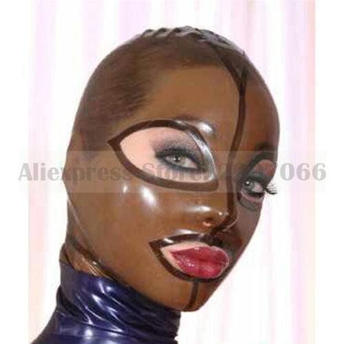 Latex Fetish Mask With Back Zip Transparent Black Hood Club Wear RLM046