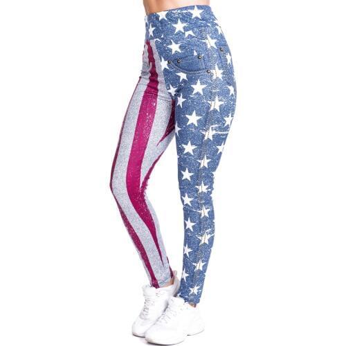 Flag imitate Jeans Print Legging Push Up Fashion Pants High Waist Workout Jogging For Women Athleisure Leggings