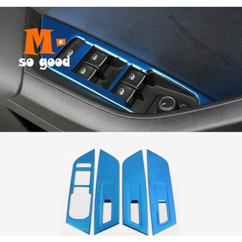 LHD For Skoda Karoq 2017 2018 Stainless Blue Car Armrest Window Glass Lift Switch Button Panel Decor Cover Trim accessories