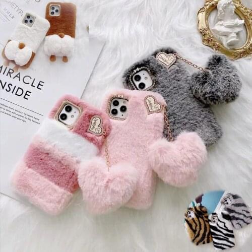 Top Fur Cases 3D Cute for IPhone 12 Outdoor Plush TPU Skin with Cute Heart Love Cover for IPhone 12 Mini Pro Max Shell Soft