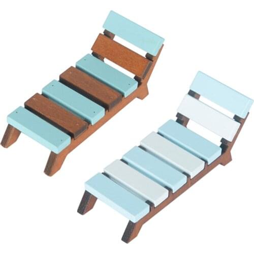 Handmade Birch Mini Miniature Beach Lounge Chair 1/12 Dollhouse Beach Patio Furniture Model Set Decoration Toy