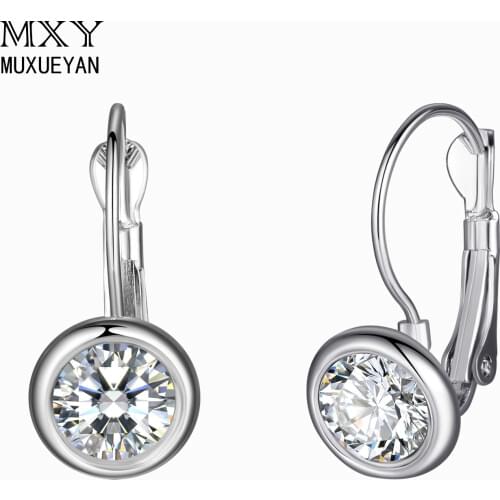 925 Sterling Silver Minimalist Crystal Hoop Earrings For Women Drop Earrings Fine Jewelry Girl Gifts 2021 Trend MUXUEYAN