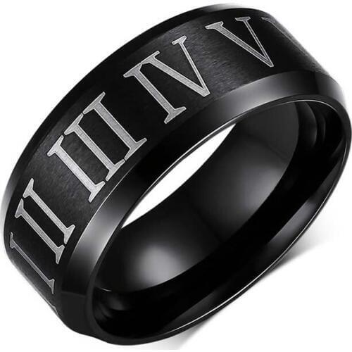 EAMIOR 8 mm Fashion Roman Numeral Black Ring For Man Design Decent Beautiful Wedding Bands Party Engagement Anniversary Souvenir