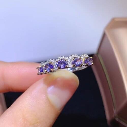 Natural blue tanzanite Ring Natural gemstone ring S925 silver lovely crown Hairpin Row wave women girl gift party fine Jewelry