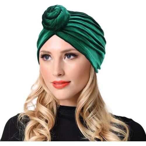 New Velvet Knotted Turban Solid Color Smooth Head Wrap With Elastic Spiral Design Hat Soft Turban Women Fashion Headcover