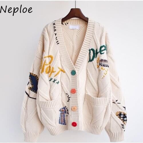 Neploe Autumn and Winter Korean Sweaters 2021 New Casual Womens Cardigan Jacket Loose Single Breasted Knit Sweater Top