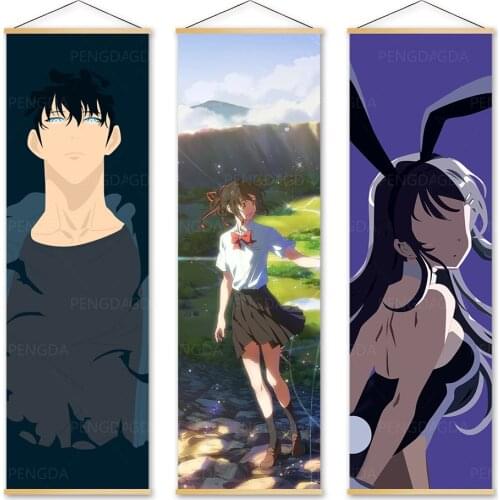Print Pictures Your Name Canvas Home Decor Poster Wooden Scroll Hanging Painting Japan Anime Movie Bedside Background Wall Art