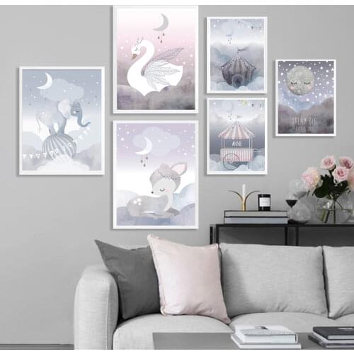 Swan Princess Posters Canvas Painting Baby Girls Room Wall Art Prints Nursery Decorative Dream Picture Kids Girl Room Decoration