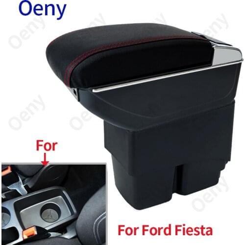 For Ford Fiesta Armrest box Interior Parts special Retrofit parts Car Armrest Center Storage box with USB LED light