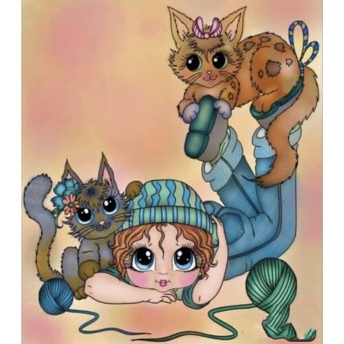 10x10 Two cats and girl Ttransparent Clear Stamps Silicone Seals for DIY scrapbooking photo album Card Making