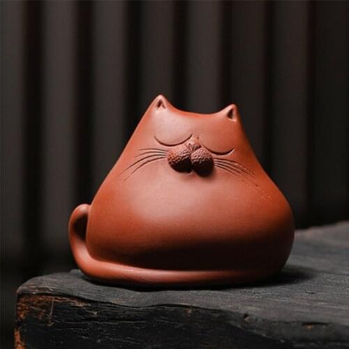 Purple Sand Tea Pet Cat Ornaments Can Raise Tea Set Accessories Handmade Cute Mini Tea Table Tea Ceremony Ornaments