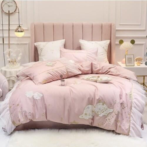 600TC egyptian cotton Queen King Bedding Set 4/6pcs Bed cover Bedsheet Duvet Cover Angels wings Bed set