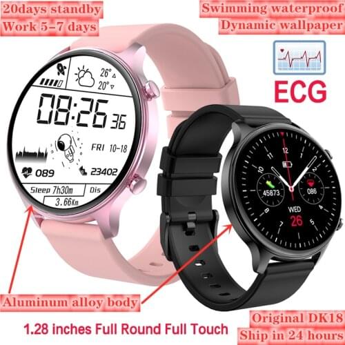 ECG Aluminium Alloy Smart Watch Men Full Round Full Touch Screen IP68 Waterproof Heart Rate Women Smartwatch For Xiaomi GT2 DK18