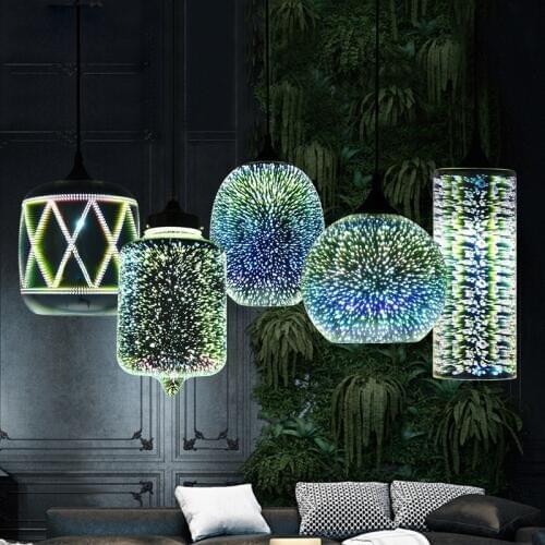 Modern Art Colorful 3D Fireworks Glass Ball Lampshade with LED E27 Glass Pendant Light Suspended Luminaire Lighting Fixture