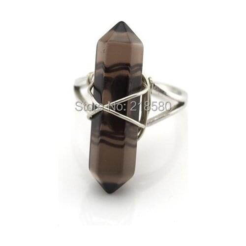 SR-012 Healing Crystal Smoky Brown Quartz Point Silver Ring