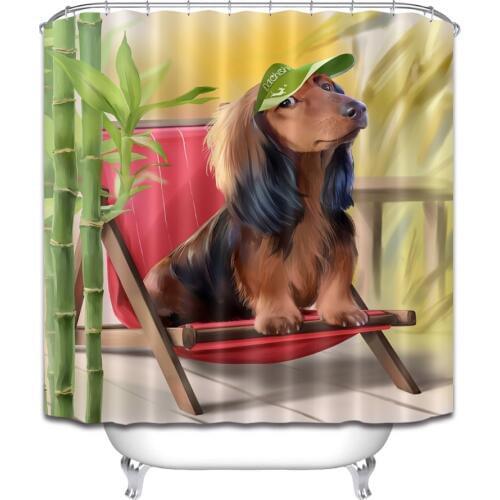 72'' Bathroom Waterproof Fabric Shower Curtain Polyester 12 Hooks Bath Accessory Set Long-haired Dachshund Sitting In Lawn Chair