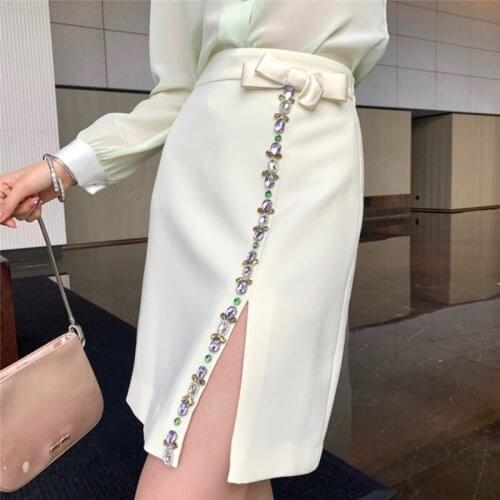 Black Bowknot Luxury Diamond High Waist Skirt 2021 Summer New Elegant Lady Split Bodycon A-Line Short Skirt Womens Bottoms