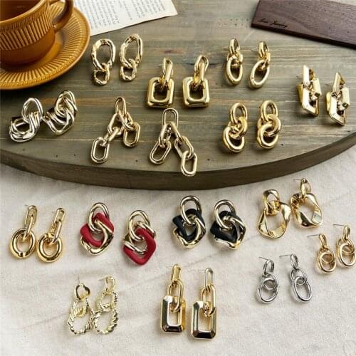 Punk Metal Geometric Drop Earrings for Women Unique Design Exaggerated Gold Color Irregular Round Square Earrings Oorbellen Gift