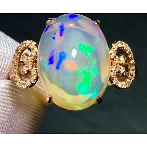 Opal Ring Fine Jewelry Pure 18 K Gold Jewelry 100% Natural Opal Gemstones 5.2ct Diamonds Female Rings for Women Fine Ring