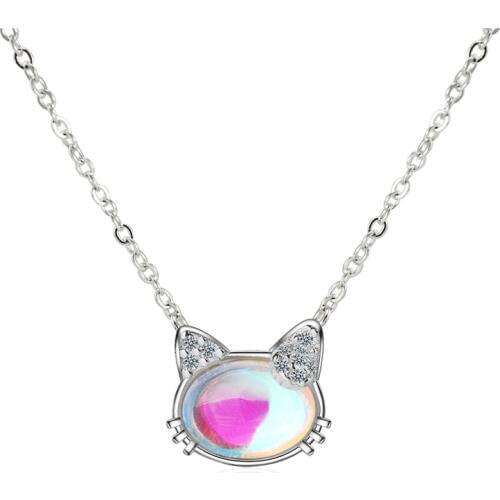 TJP Top Quality Silver 925 Necklace For Women Jewelry Vintage Cubic Zirconia Cat Stone Pendant Necklace Girls Choker Accessories