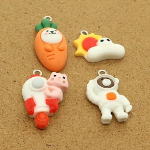 10pcs Rocket Astronaut Rabbit Carrot Food Animal Charms Resin Flatback Cute Earrings Keychain Pendant Accessory Diy Jewelry Make