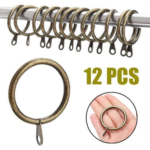 12pcs Curtain Ring Metal Hanging Ring Curtain Clips Tools Curtain Hooks Home Decor Curtain Decorative Brass/Sliver/Black