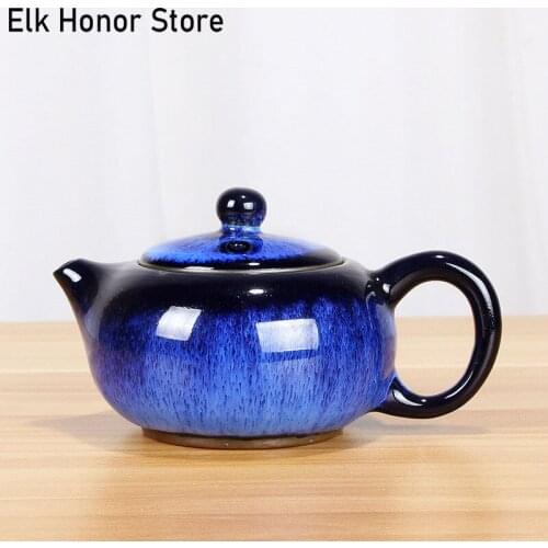 200ml Retro Kiln Fambe Porcelain Teapot Coarse Ceramic Teakettle Handmade Temmoku Glaze Xishi Pots Small Master Pots Drinkware