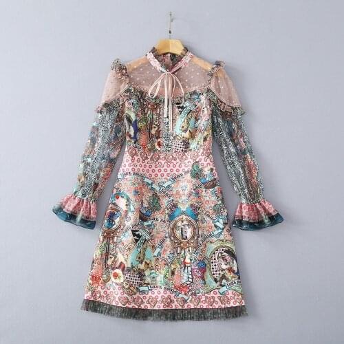 223 2021 Runway Dress Spring Summer Dress Long Sleeve Crew Neck Womens Clothes Flora Print Panelled SH