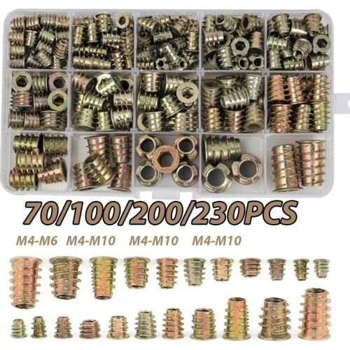 230/200/100/70PCS Assorted Flanged Hex Drive Head Furniture Nuts M4 M6 M8 M10 Zinc alloyl Thread For Wood Insert Nut