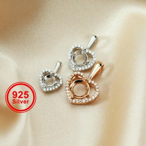 5-9MM Simple Heart Prong Bezel Settings for Round CZ Stone Solid 925 Sterling Silver DIY Pendant Charm Tray 1411217