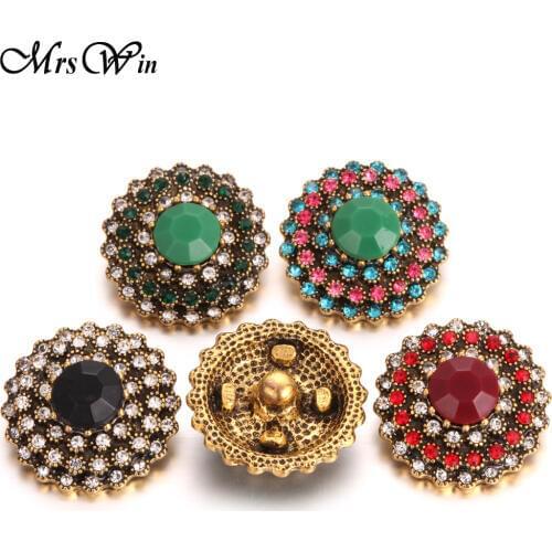 6pcs/lot New Gold Snap Button Jewelry Full Crystal Rhinestone Flower 18mm Metal Snap Buttons Fit Snap Bracelets for Women