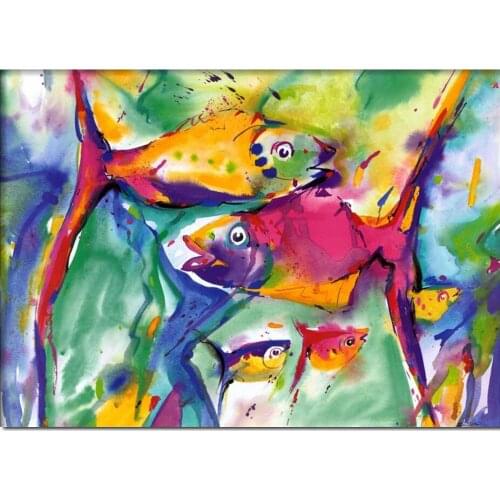 Abstract Canvas Wall Art Colorful Fish Handmade Oil Painting Modern Picture For Kitchen Bedroom Decor Birthday Gift Personalized