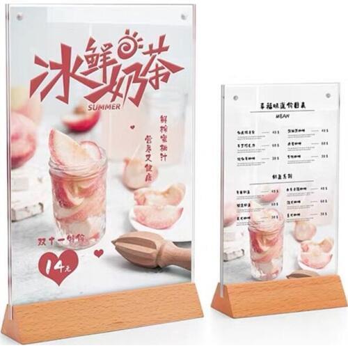 A4 Wood Base Acrylic Sign Holder Table Top Menu Card Display Stand for 8.5 x 11 inches for Hotel, Conferences, Events, Business