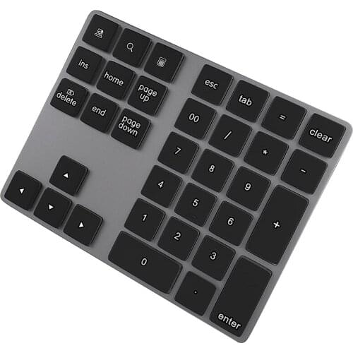Bluetooth Numeric Keypad, Aluminum Rechargeable 34-Keys Wireless Number Pad External Numpad Keyboard Data Entry