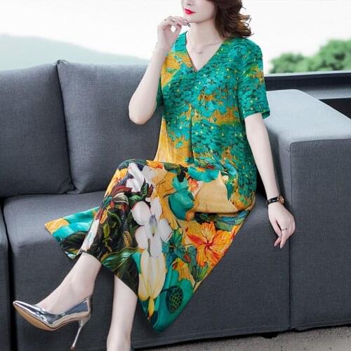 Large Size Print Casual Loose Dress For Women Summer 2021 V-Neck Short Sleeve Retro Korean Clothing Female Vestidos zh995