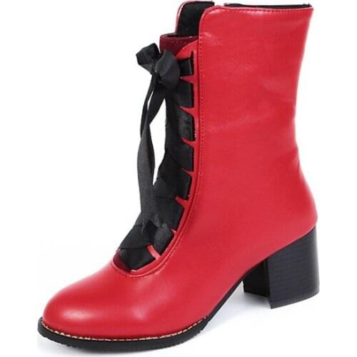 Big Size 9 10 11-15 boots women shoes ankle boots for women ladies boots shoes woman winter Ribbon cross band side zipper