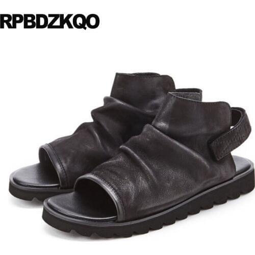 Black Casual Genuine Leather Flat Outdoor Strap 2018 Summer Designer Shoes Men High Quality Boots Breathable Sandals Luxury