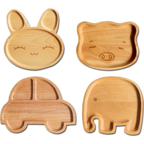 Wood Cat Feeding Plate Cartoon Rabbit Animal Bear Pig Car Beef Steak Snacks Tray Tea Tray Storage Plate Wooden Food Dinner Plate