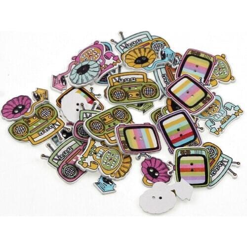 30pcs Mix Appliances Wooden Buttons For Clothing Scrapbooking Crafts DIY Children Sewing Accessories Button Decoratio