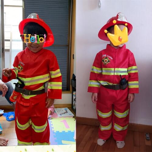 Kids Carnival Cosplay Sam Fireman Firefighter Fancy Work Uniform New Year Christmas Gift for Children Boy Girl Performance Suit
