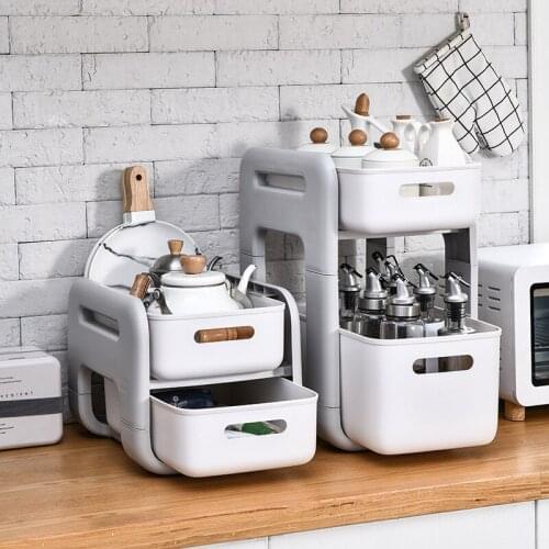 2 Layers Kitchen Storage Shelf Cabinet Narrow Gap Under Sink Organizer Box Telescopic Bathroom Organizer Stand Makeup Spice Rack