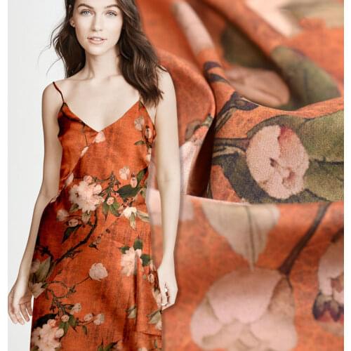 Pear flower digital painting stretch silk fabric for satin dress ткань для шитья telas tela tissu sewing tissus ткани stof DIY